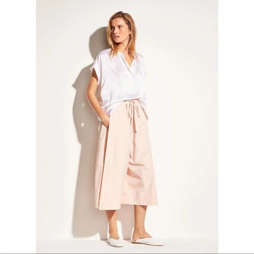 Vince drawstring side slit cropped culotte pants tulip pink small